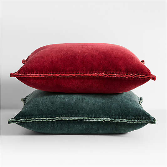 Relaxed Washed Organic Cotton Velvet 20"x20" Luminous Red Throw Pillow Cover