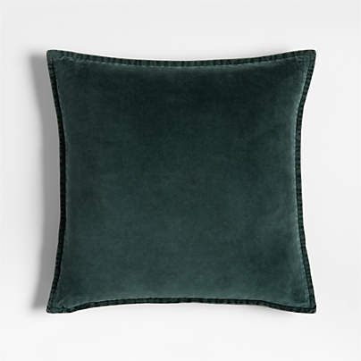 Relaxed Washed Organic Cotton Velvet 20"x20" Spruce Green Throw Pillow with Feather Insert