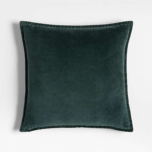 Relaxed Washed Organic Cotton Velvet 20"x20" Spruce Green Throw Pillow with Down-Alternative Insert