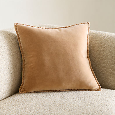 View Relaxed Washed Organic Cotton Velvet 20"x20" Sierra Tan Throw Pillow with Feather Insert details