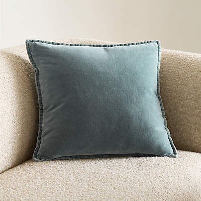 Relaxed Washed Organic Cotton Velvet 20"x20" Teal Blue Throw Pillow with Feather Insert