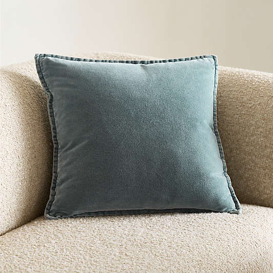 Relaxed Washed Organic Cotton Velvet 20"x20" Teal Blue Throw Pillow