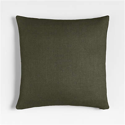 Relaxed Linen Layering 20"x20" Burnt Green Throw Pillow with Feather Insert