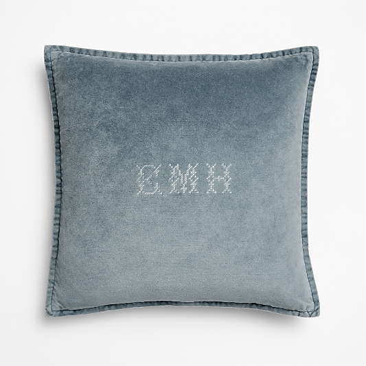 Relaxed Washed Organic Cotton Velvet 20"x20" Blue Throw Pillow Cover
