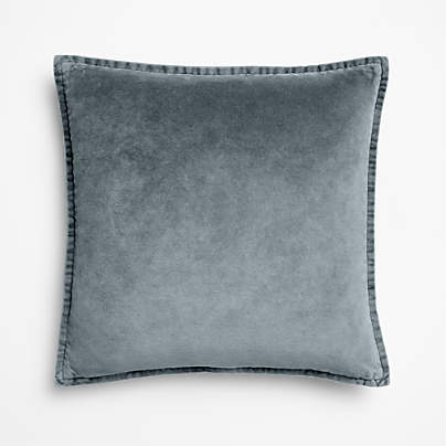 Relaxed Washed Organic Cotton Velvet 20"x20" Blue Throw Pillow Cover