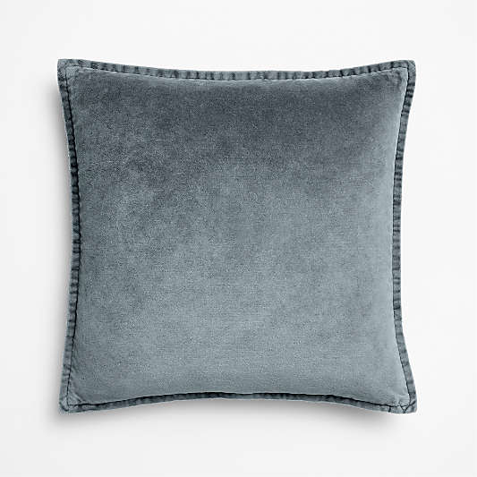 Relaxed Washed Organic Cotton Velvet 20"x20" Blue Throw Pillow Cover