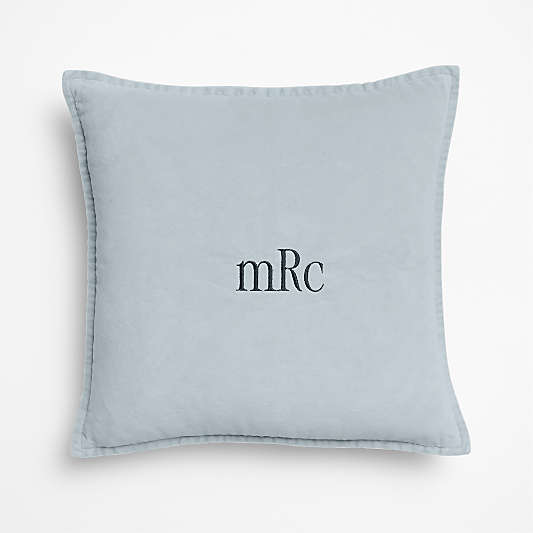 Relaxed Washed Organic Cotton Velvet 20"x20" Pale Blue Throw Pillow Cover