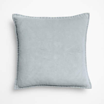 Relaxed Washed Organic Cotton Velvet 20"x20" Pale Blue Throw Pillow Cover