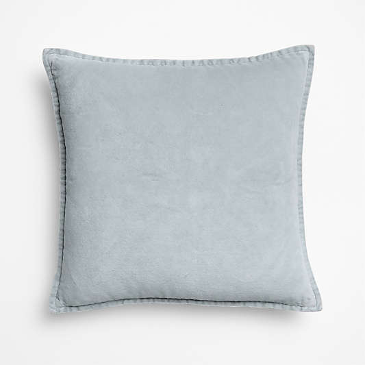 Relaxed Washed Organic Cotton Velvet 20"x20" Pale Blue Throw Pillow Cover