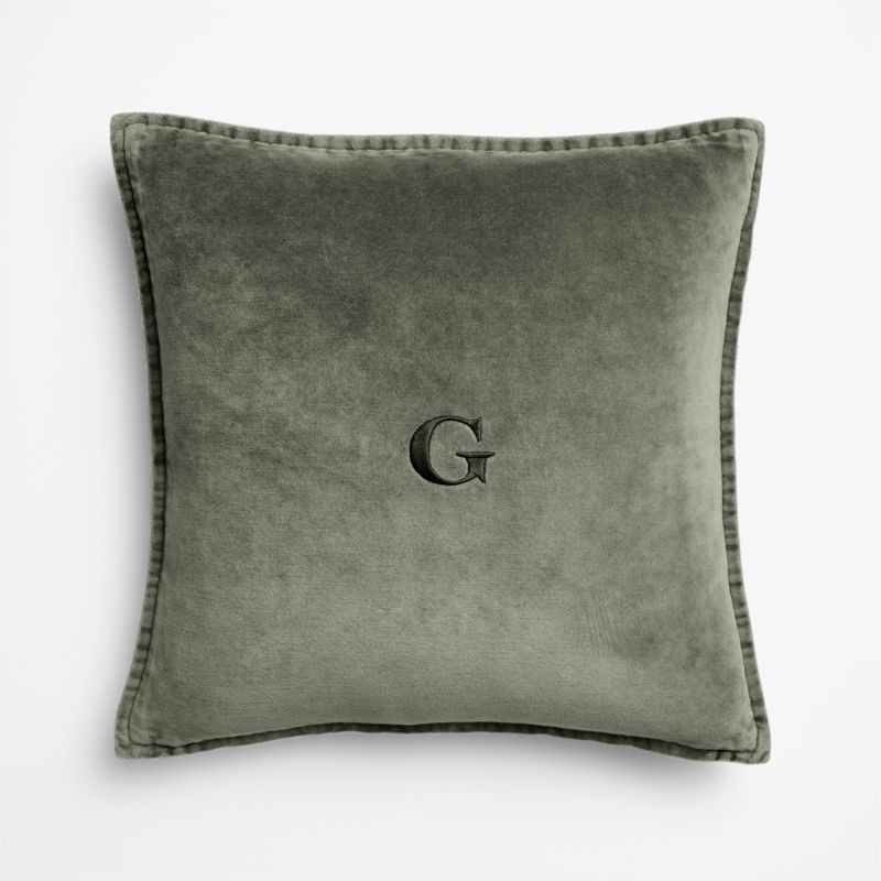 Relaxed Washed Organic Cotton Velvet 20"x20" Shadow Sage Green Throw Pillow with Down-Alternative Insert - image 2 of 4