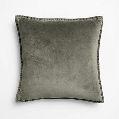 Relaxed Washed Organic Cotton Velvet 20"x20" Shadow Sage Green Throw Pillow Cover