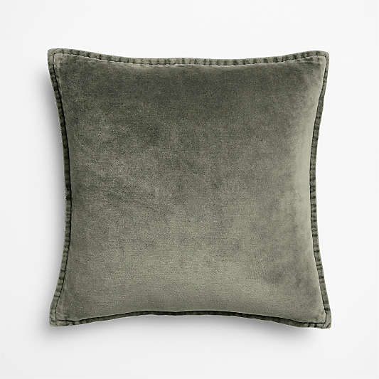 Relaxed Washed Organic Cotton Velvet 20"x20" Shadow Sage Green Throw Pillow Cover
