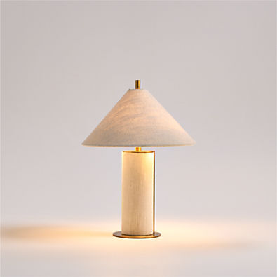 View Remi Ivory Linen Mini Table Lamp 15" details