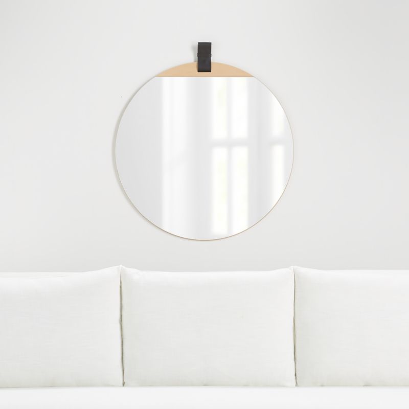 Remy Black Leather and Wood Wall Mirror 30" - image 0 of 2