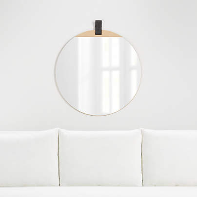 Remy Black Leather and Wood Wall Mirror 30"