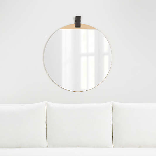 Remy Black Leather and Wood Wall Mirror 30"