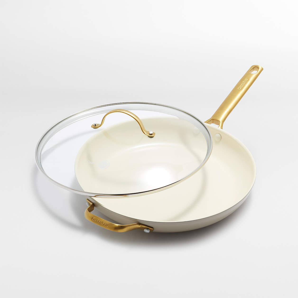 GreenPan Reserve Taupe 12" NonStick Ceramic Frying Pan with Lid + Reviews Crate & Barrel