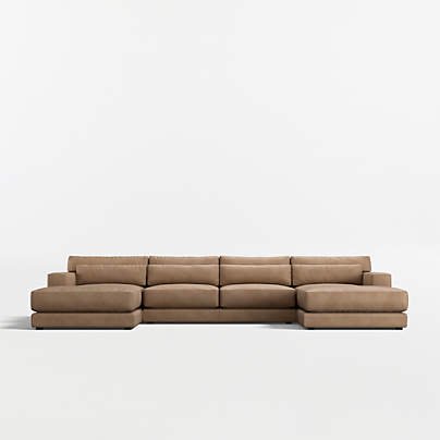 Retreat 3-Piece U-Shaped Leather Sectional Sofa with Double Chaise Lounge