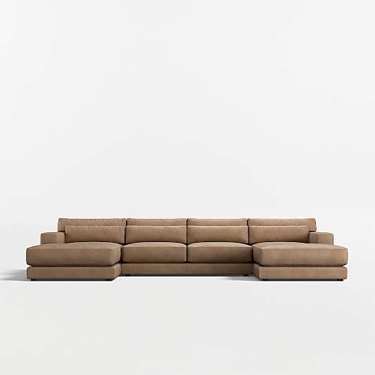 Retreat 3-Piece U-Shaped Leather Sectional Sofa with Double Chaise Lounge