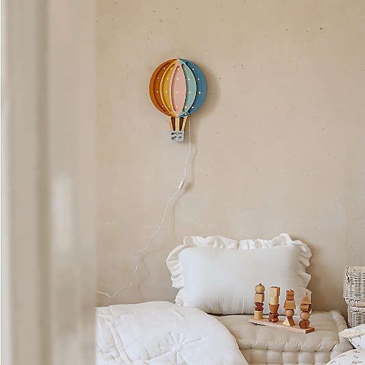 Little Lights Retro Rainbow Hot Air Balloon Kids Wood Table Lamp