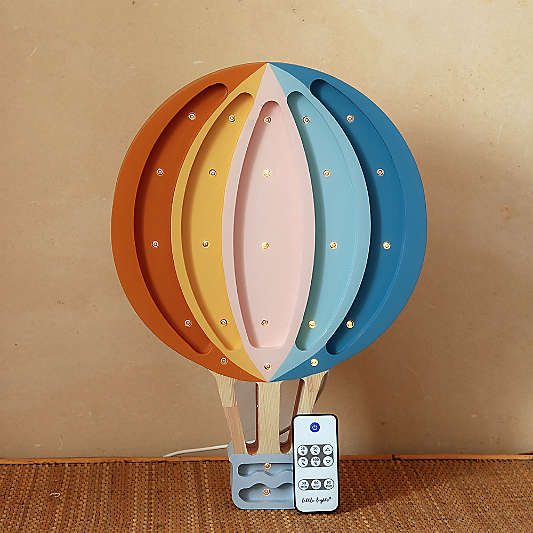 Little Lights Retro Rainbow Hot Air Balloon Kids Wood Table Lamp