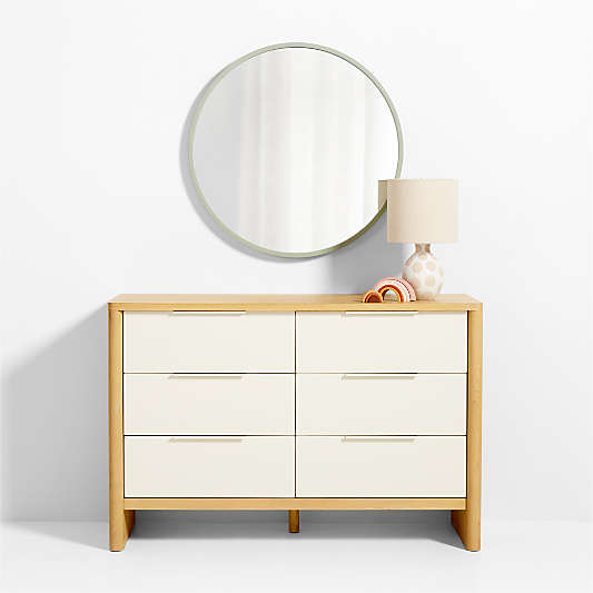 Finn Sage Green Wood 31" Round Wall Mirror