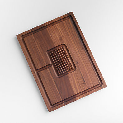 View Crate & Barrel Reversible Walnut Cutting Board with Spikes 20"x15" details