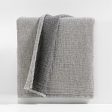 View Reversible Stripe Gauze 80"x80" Ink Black and Arctic Ivory Bed Blanket details