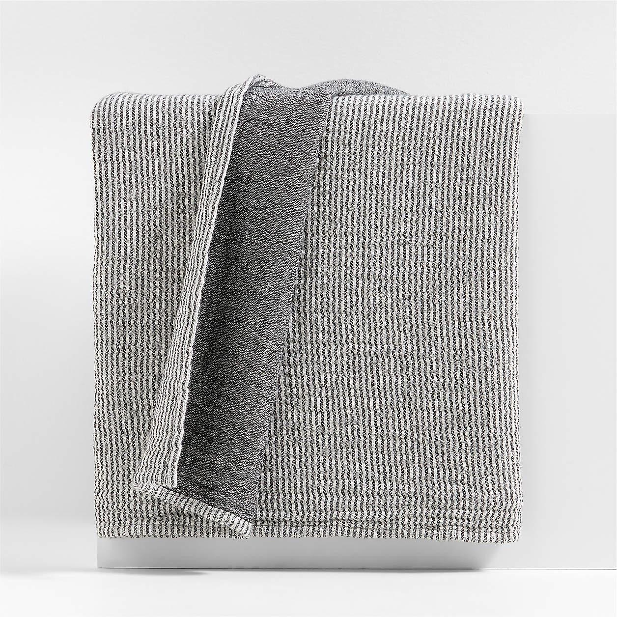 Reversible Stripe Gauze 80"x80" Ink Black and Arctic Ivory Throw