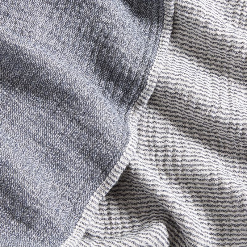 Reversible Stripe Gauze 80"x80" Deep Indigo Blue and Arctic Ivory Throw Blanket