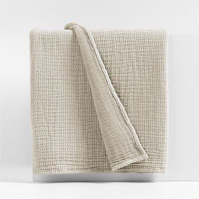 View Reversible Stripe Gauze 80"x80" Taupe Brown and Arctic Ivory Bed Blanket details