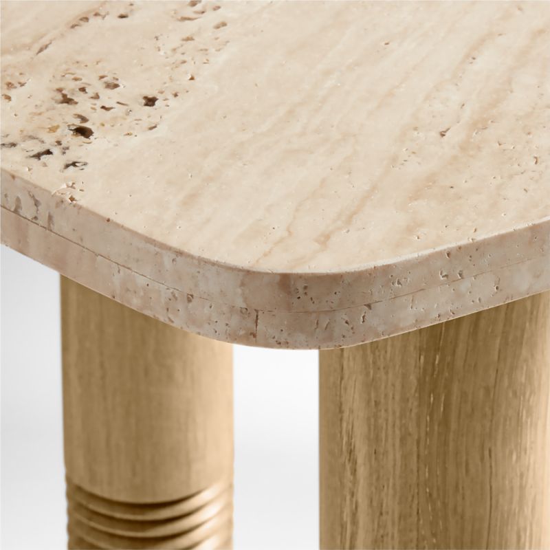 Revival 69.5" Geometric Travertine and Natural Oak Wood Console Table by Athena Calderone - image 6 of 11