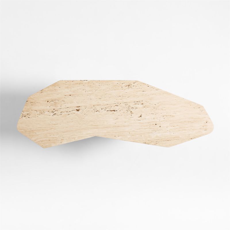 Revival 69.5" Geometric Travertine and Natural Oak Wood Console Table by Athena Calderone - image 7 of 11