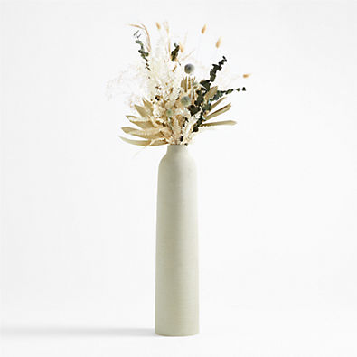View Dried Palm and Globe Thistle Flower Arrangement in Rhonna White Vase details
