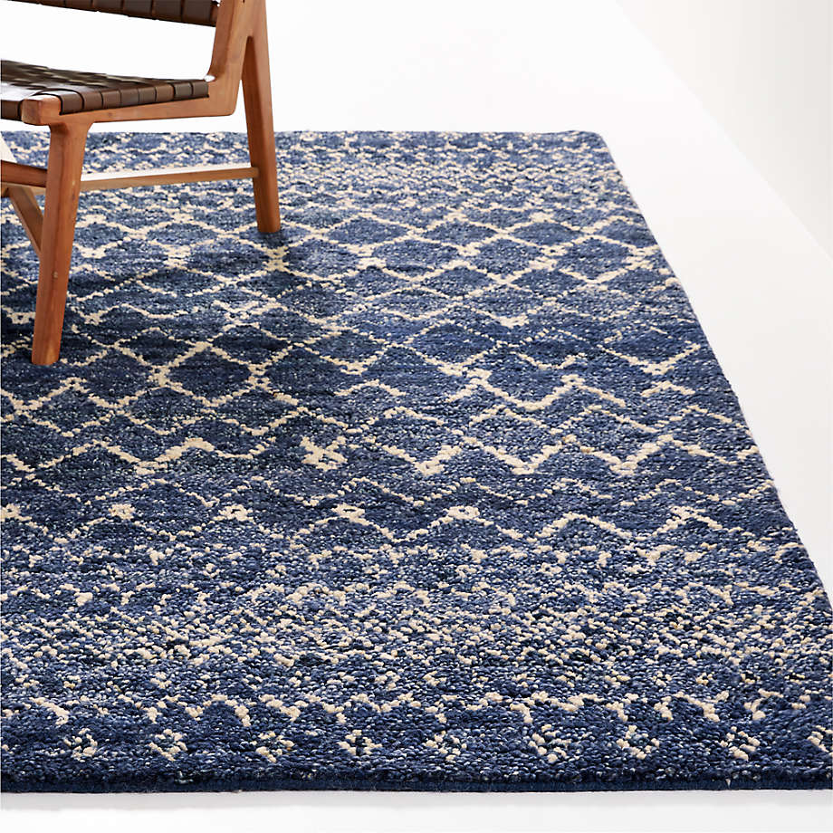 Rias Morrocan Blue Wool Hand Knotted, Blue Wool Rugs