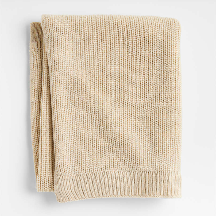 Crate&Barrel Stone Tan Rib Knit Baby Stroller Blanket | Westland Mall