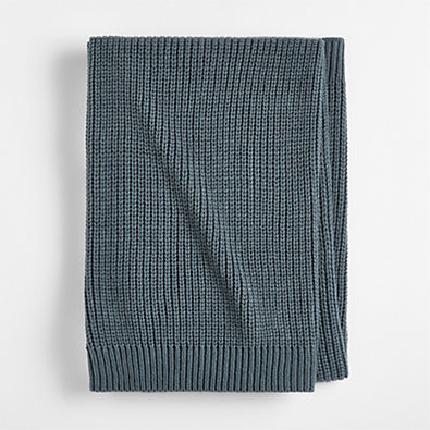 View Rib Knit Slate Blue 100% Organic Cotton Baby Stroller Blanket details