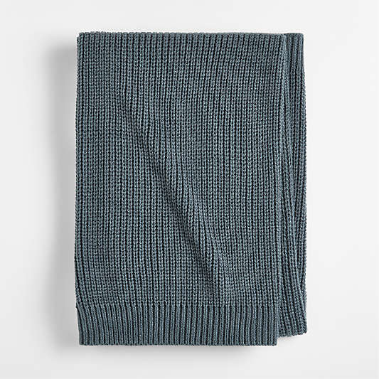 Rib Knit Slate Blue 100% Organic Cotton Baby Stroller Blanket