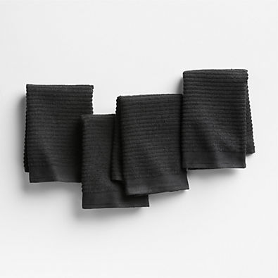 View Ribbed Bar Mop Black Organic Cotton Dish Cloths, Set of 4 details