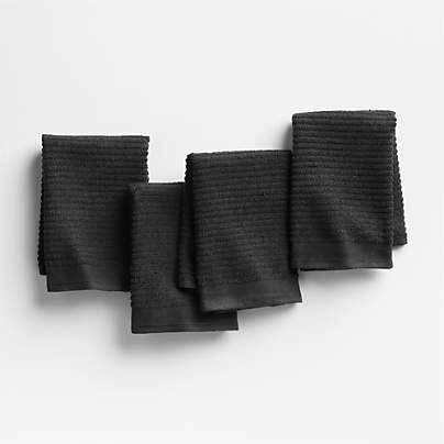 Ribbed Bar Mop Black Organic Cotton Dish Cloths, Set of 4