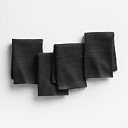Ribbed Bar Mop Black Organic Cotton Dishcloths, Set of 4