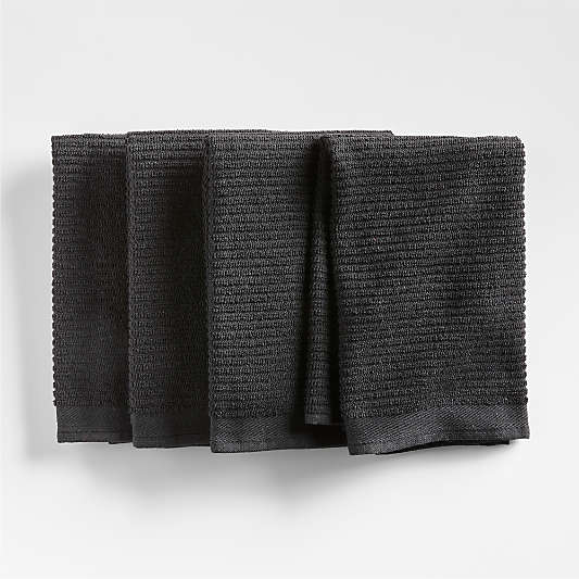 Ribbed Bar Mop Black Organic Cotton Kitchen Towels, Set of 4