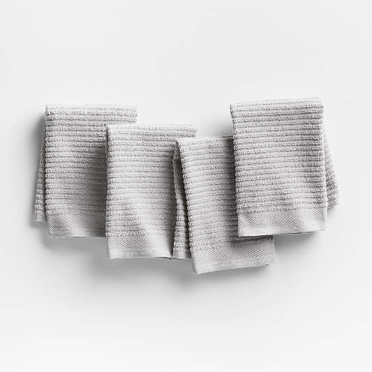 Ribbed Bar Mop Grey Organic Cotton Dish Cloths, Set of 4