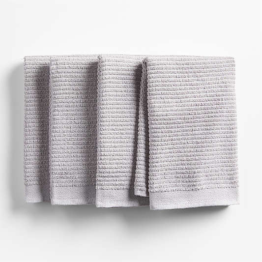 Ribbed Bar Mop Grey Organic Cotton Kitchen Towels, Set of 4