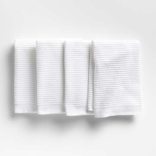 Ribbed Bar Mop White Organic Cotton Kitchen Towels, Set of 4