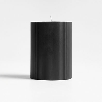 View 3"x4" Ribbed Black Pillar Candle details