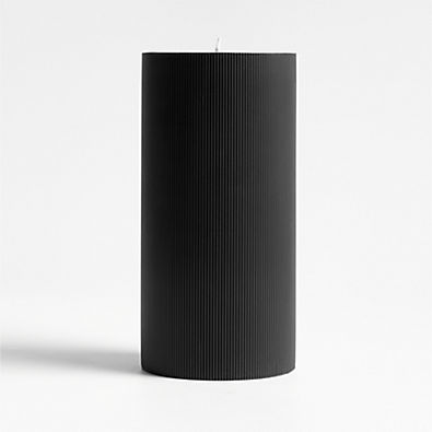 View 4"x8" Ribbed Black Pillar Candle details