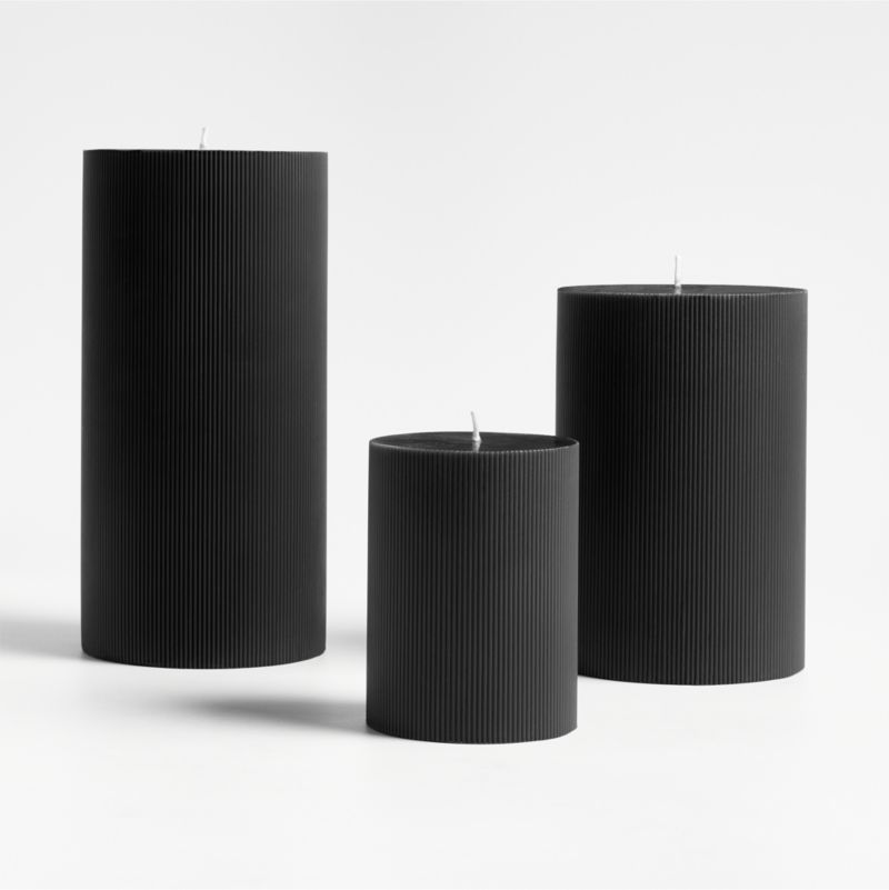 3"x4" Ribbed Black Pillar Candle