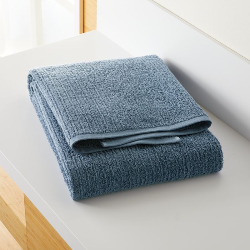 Ribbed Blue Bath Towels Crate & Barrel