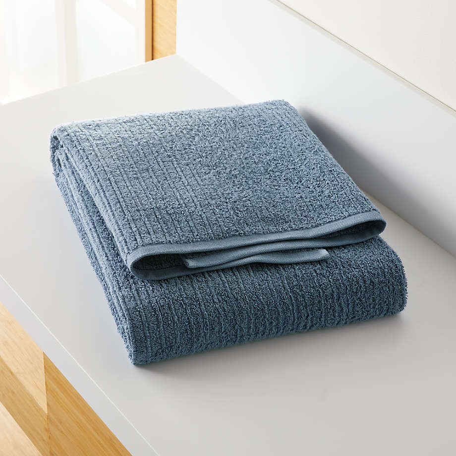 Ribbed Blue Bath Sheet + Reviews | Crate & Barrel